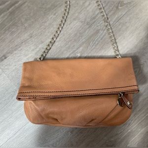Ann Taylor Loft Fold Over Leather Purse with Gold detail chain